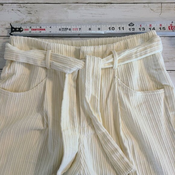 Blu Pepper Tie High Waist Ankle Crop Corduroy Pants Ivory NEW Med Casual Preppy - Picture 5 of 8